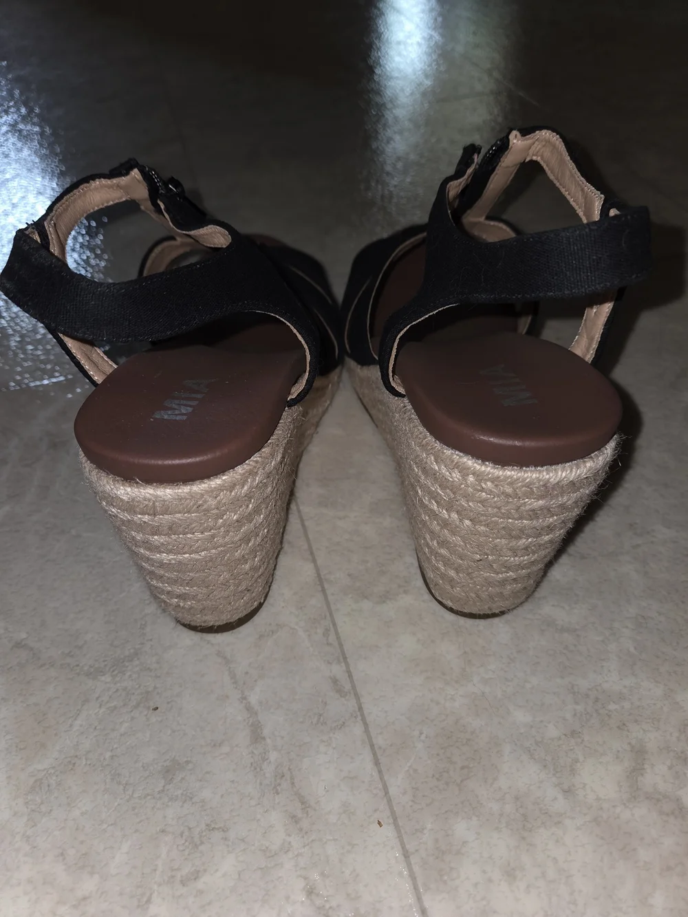MIA Black Strappy Wedge Sandals with Front Zip